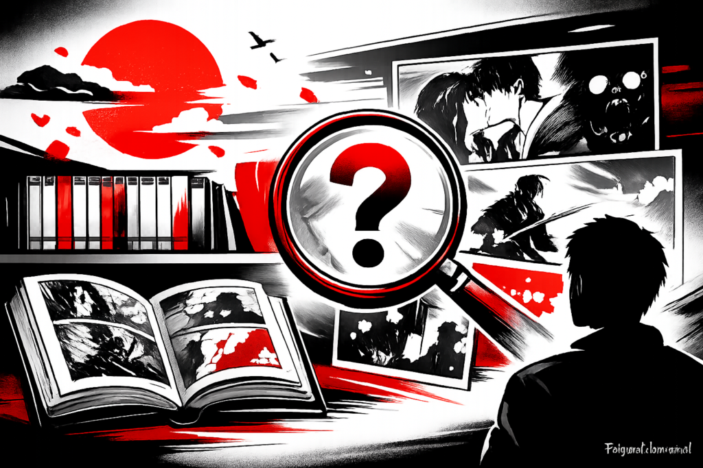 Redakcyjna ilustracja mangi: półka z tomami i styl komiksowy, PolskaManga.pl
